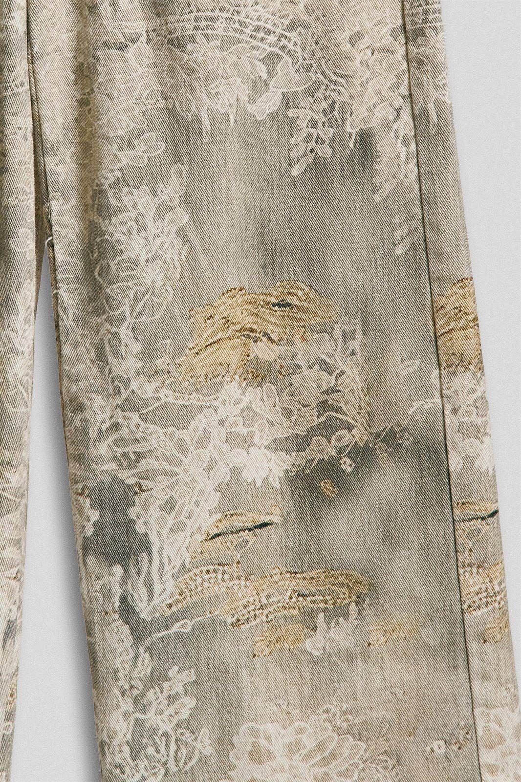 Lace Print Wide Leg Cotton Pants