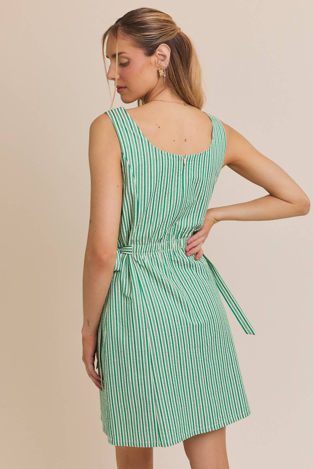 Side Tie Seersucker Dress