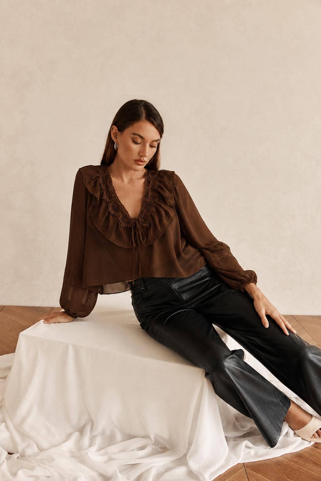 Sheer Ruffle Peplum Blouse