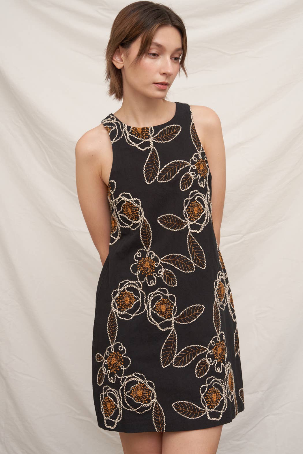 Floral Embroidered Sleeveless Mini Dress