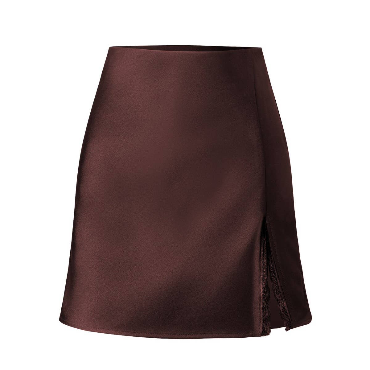 Lace Slit Satin Mini Skirt