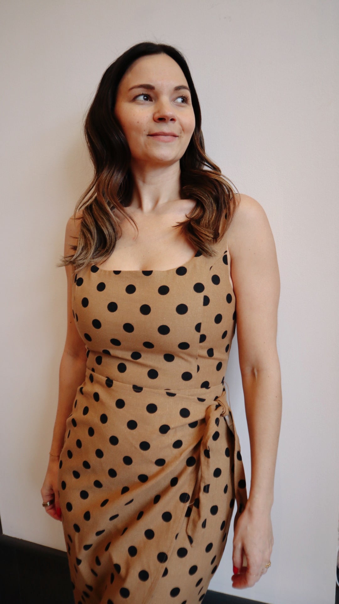 Polka Dot Tulip Hem Midi Wrap Dress