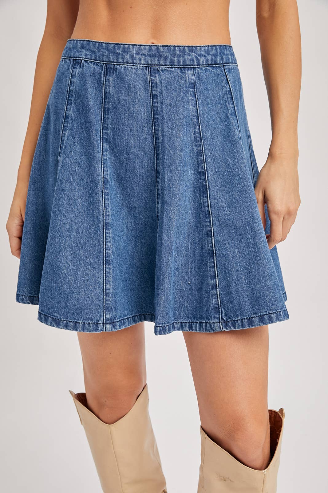 Denim A-Line Pleated Skirt