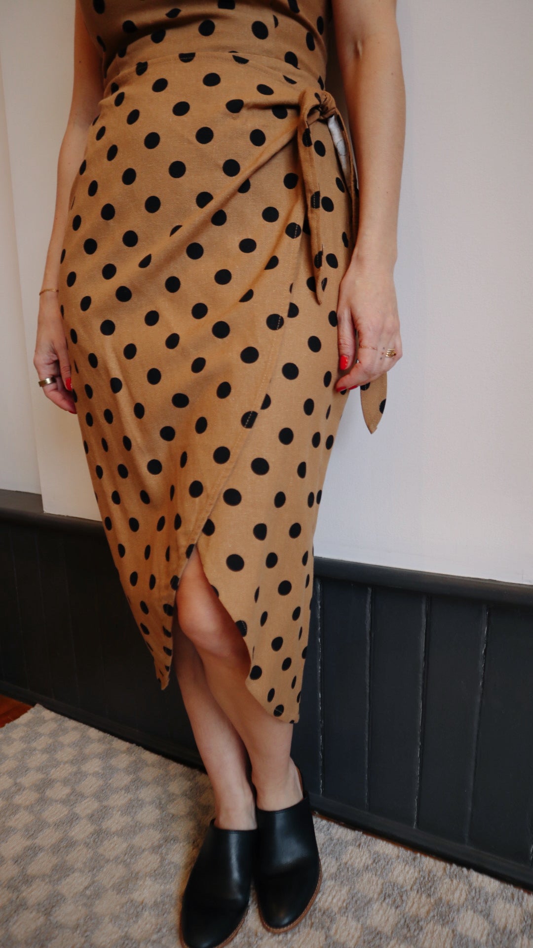 Polka Dot Tulip Hem Midi Wrap Dress