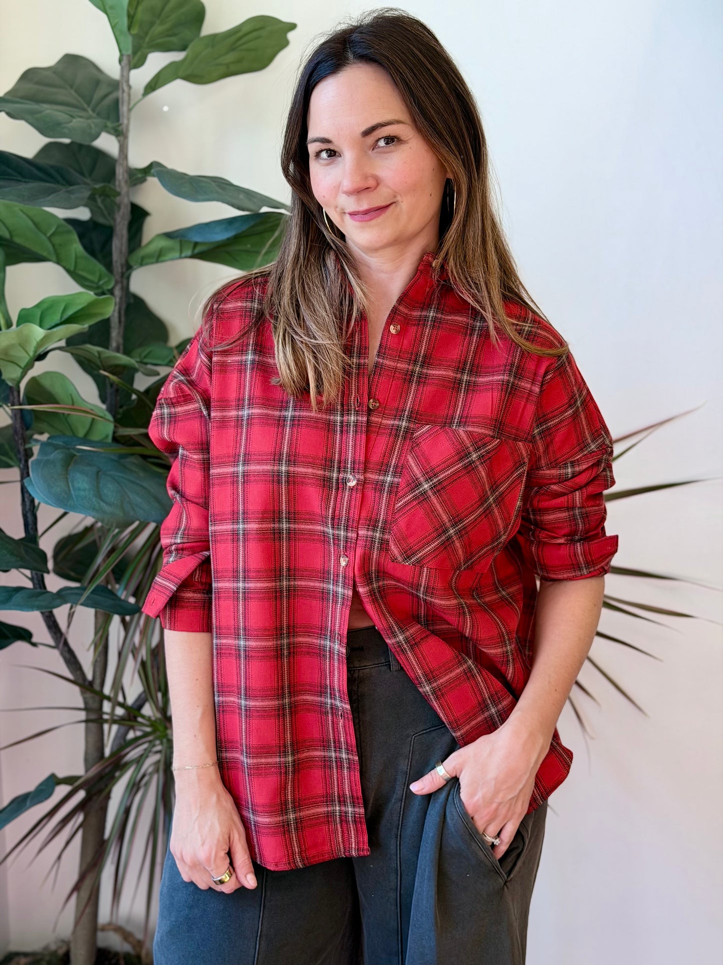 Oversized Plaid Button Down