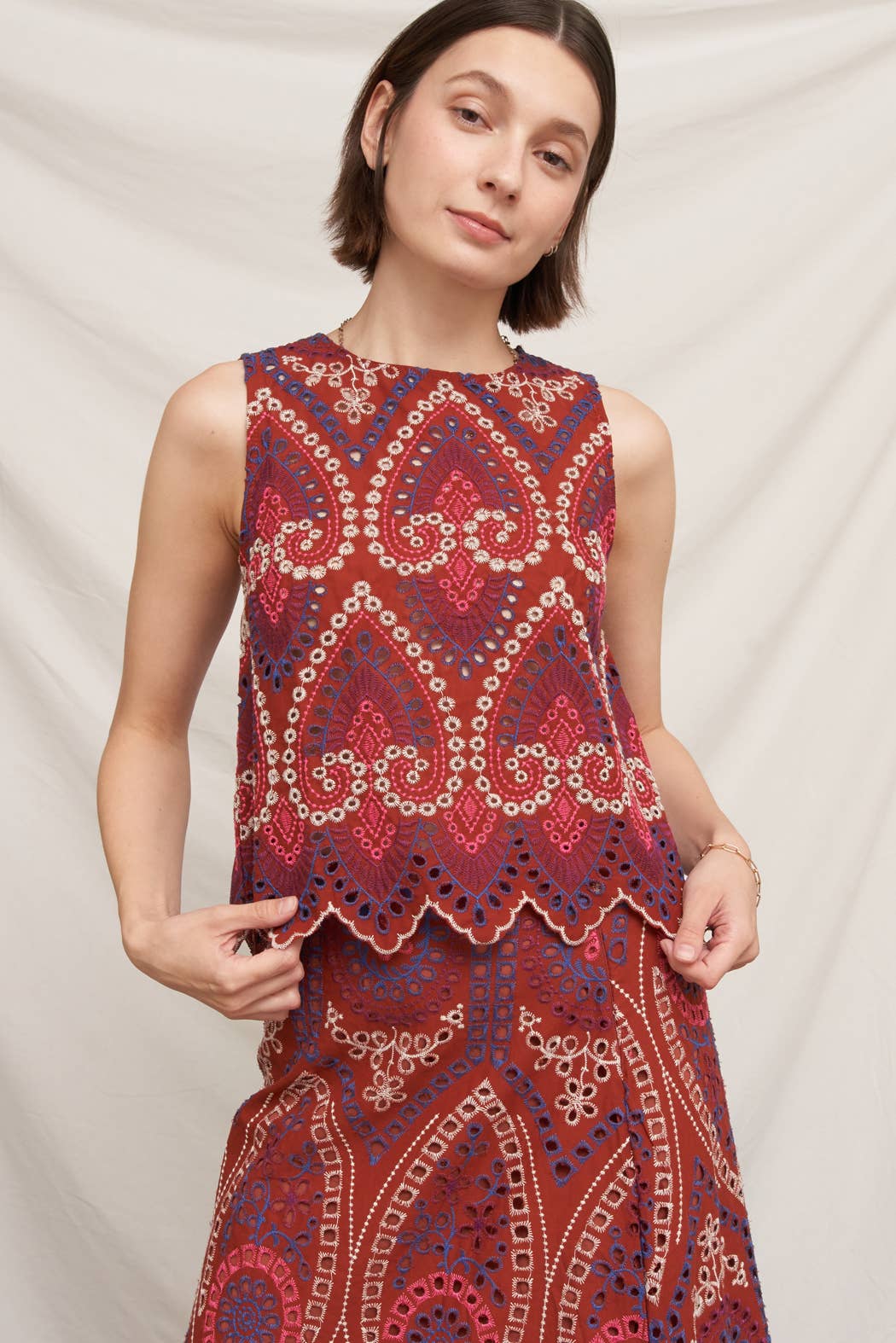 Eyelet Scalloped Woven Top