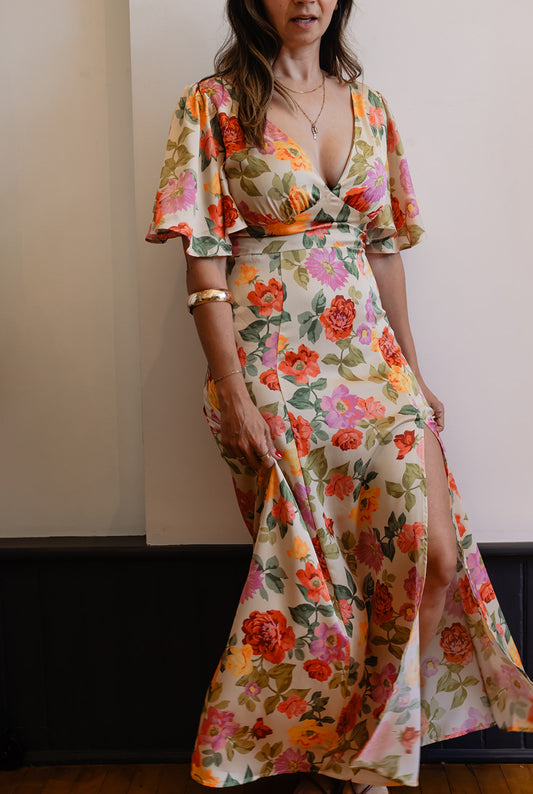 Flutter Sleeve Floral Maxi Dress
