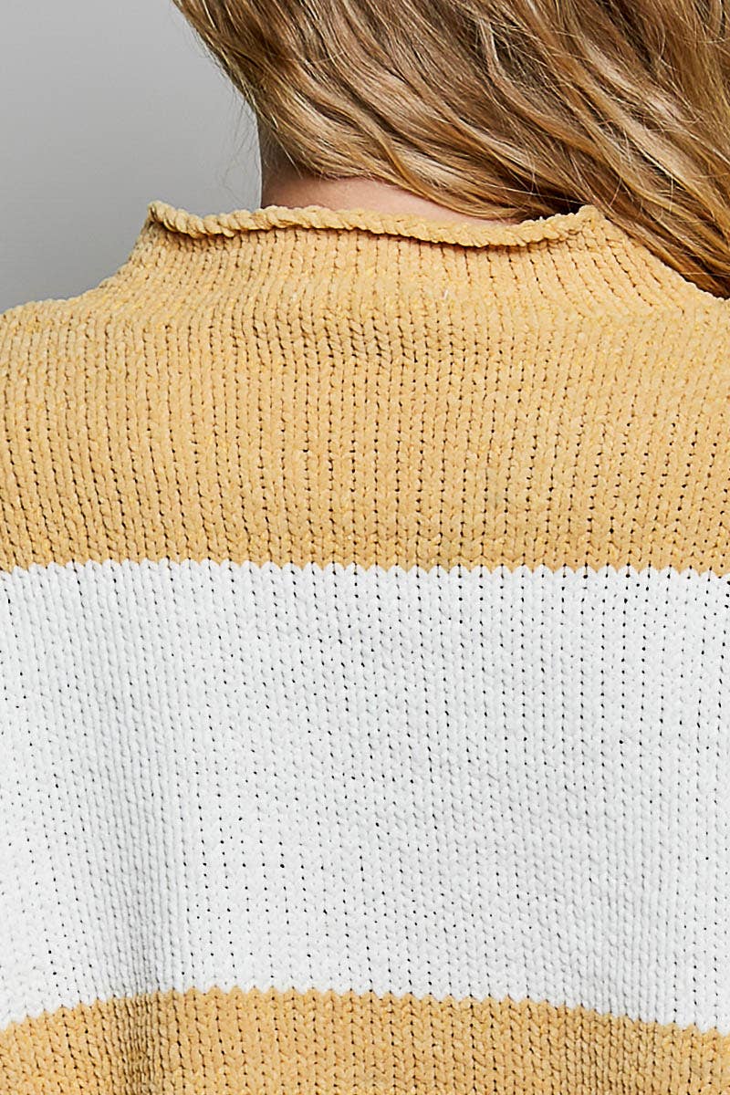Striped Chenille Mock Neck Sweater
