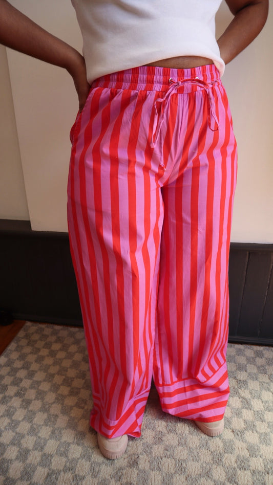 Stripe Poplin Wide Leg Pant