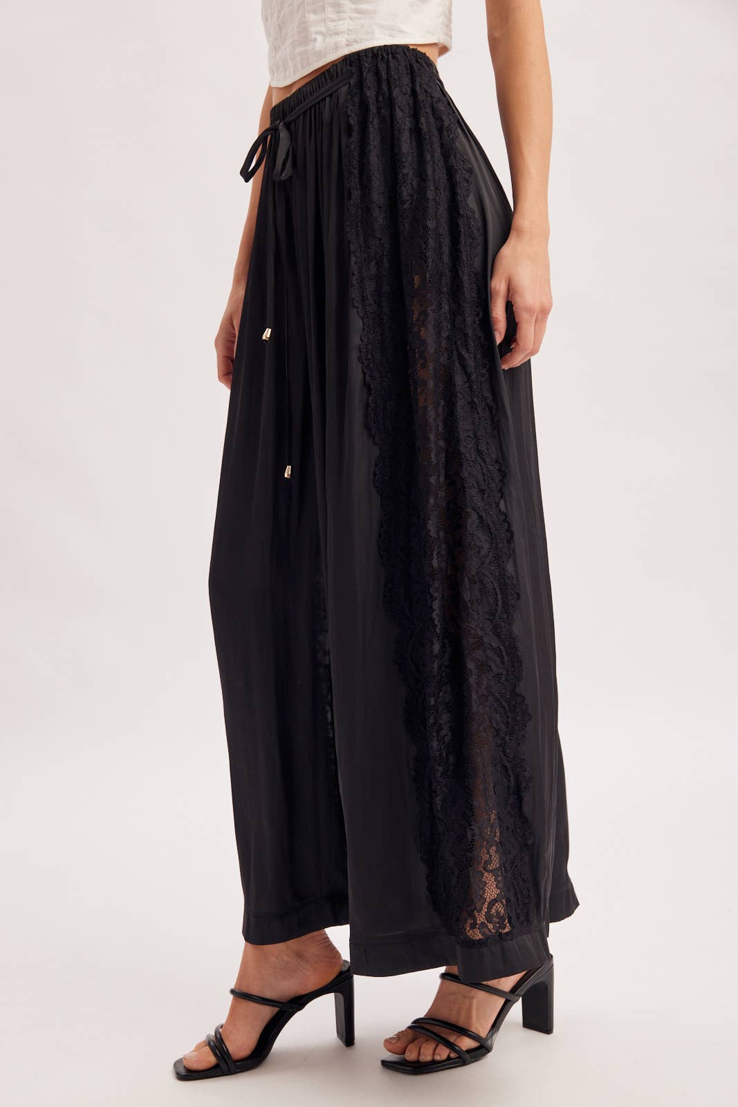Boho Lace Trim Satin Pant