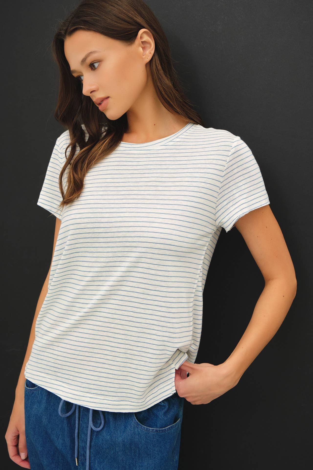 Linen Stripe Crew Tee