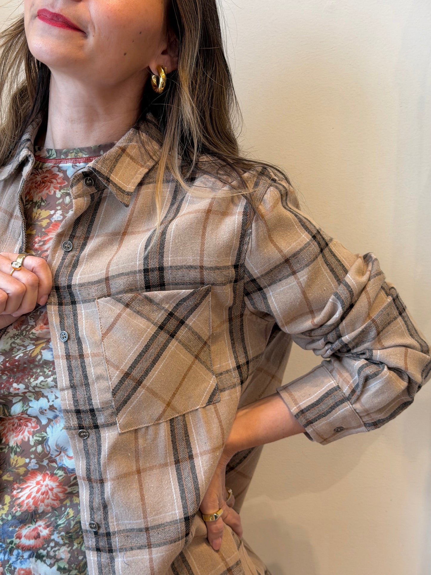 Tan Plaid Flannel Button Down