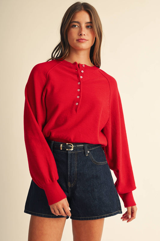 Knit Henley Pullover Sweater