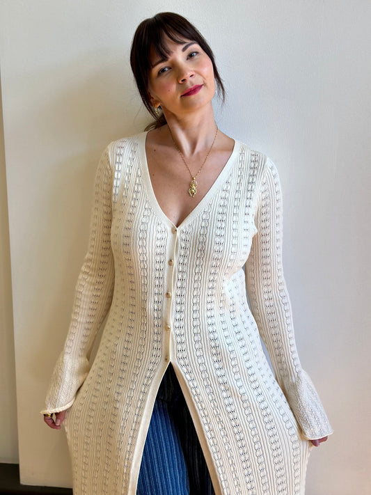 Pointelle Crochet Knit Cardigan