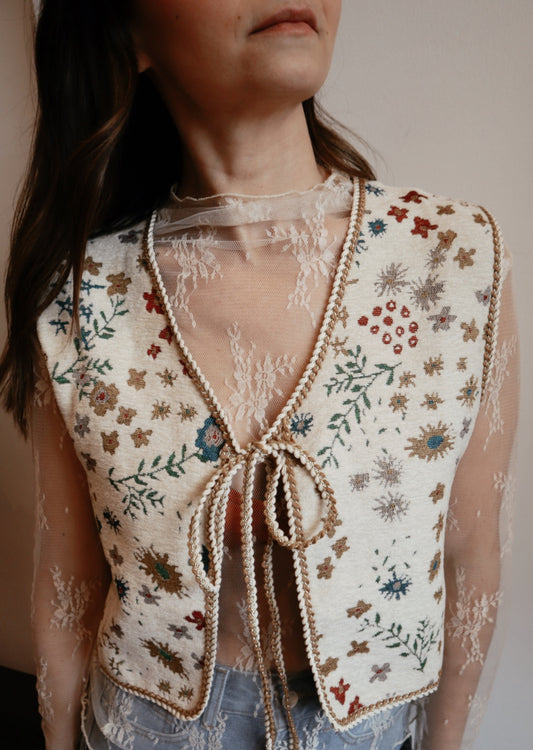 Floral Front tie Vest