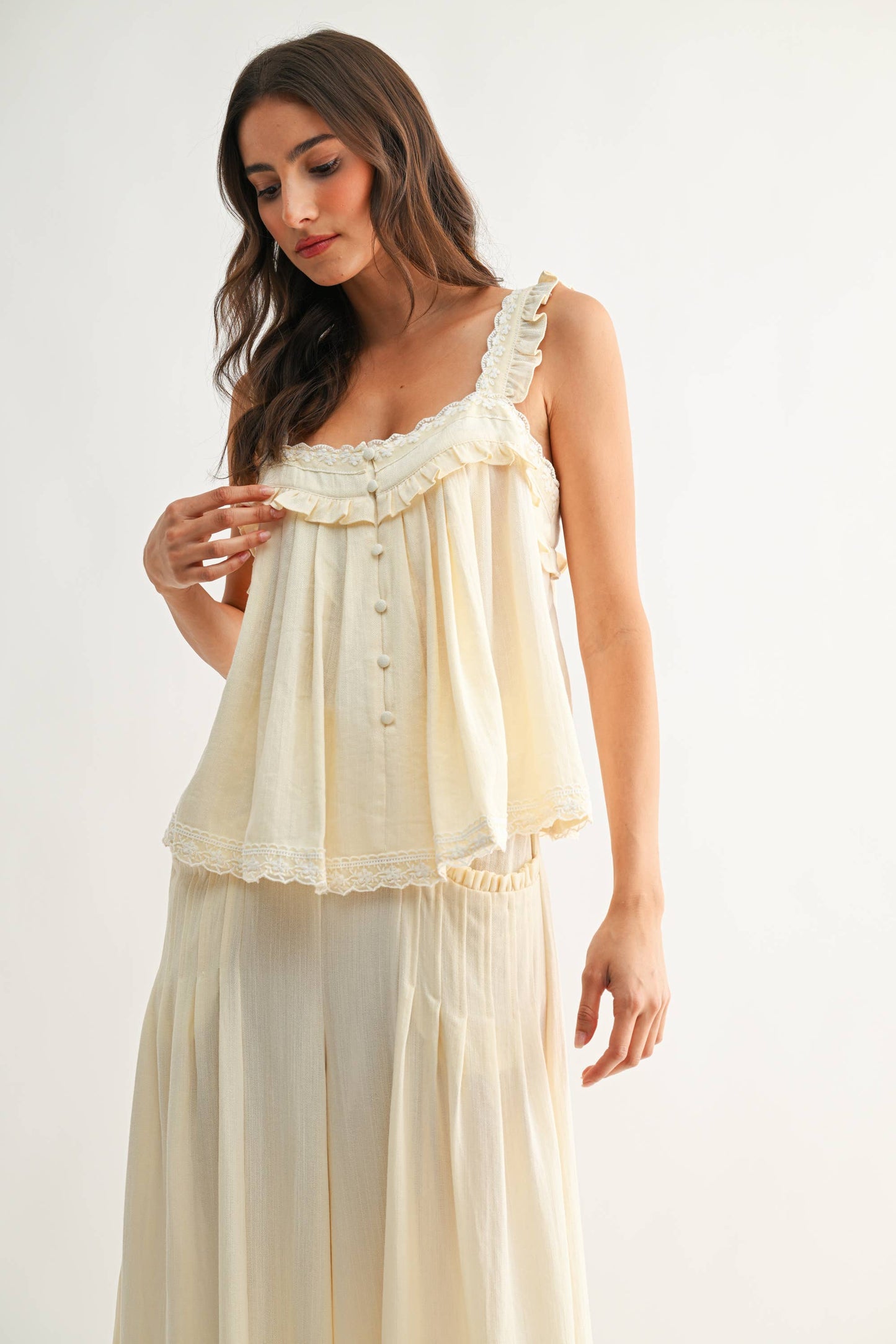 Ruffle-Trimmed Lace Blouse Set