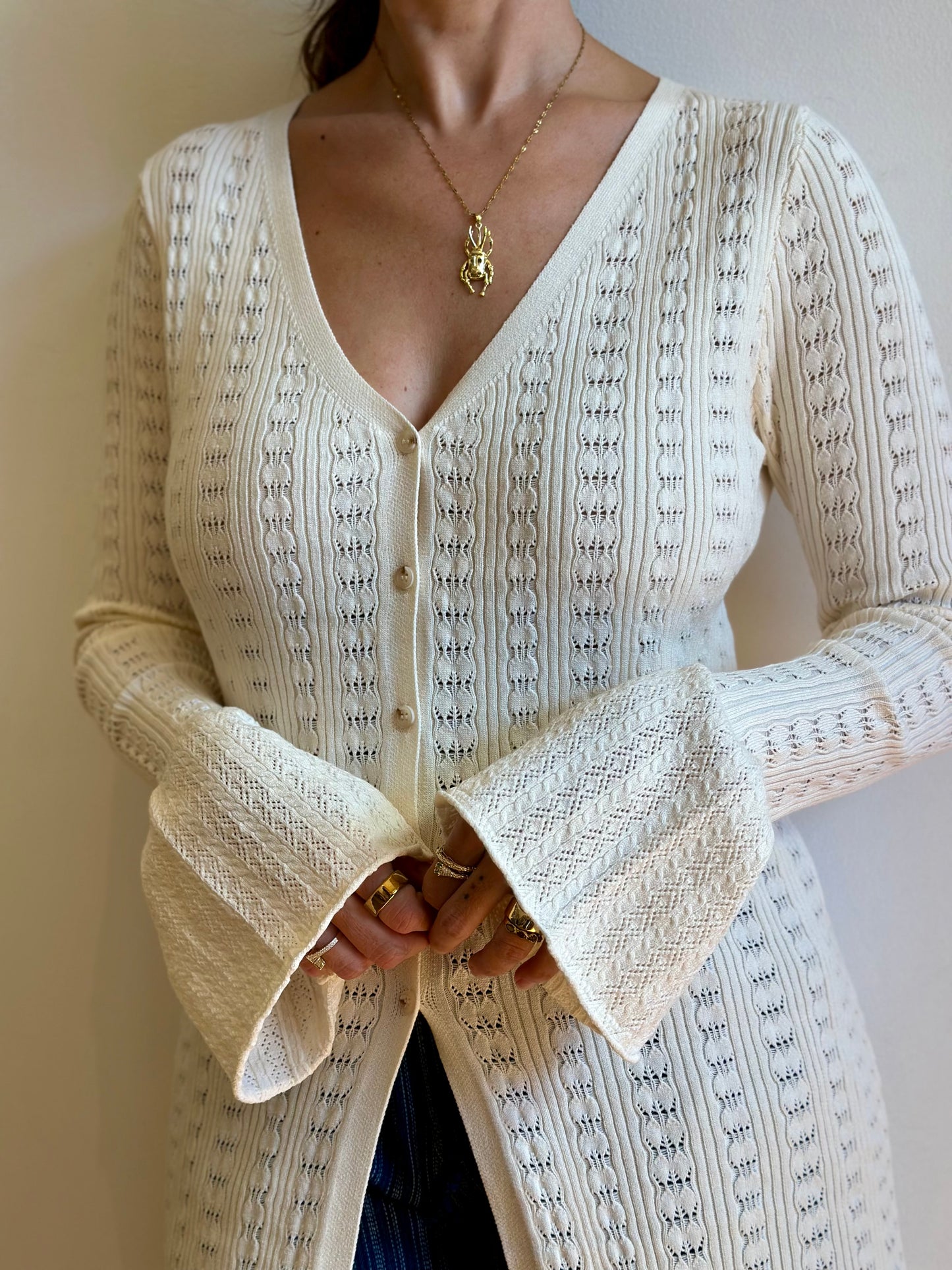 Pointelle Crochet Knit Cardigan