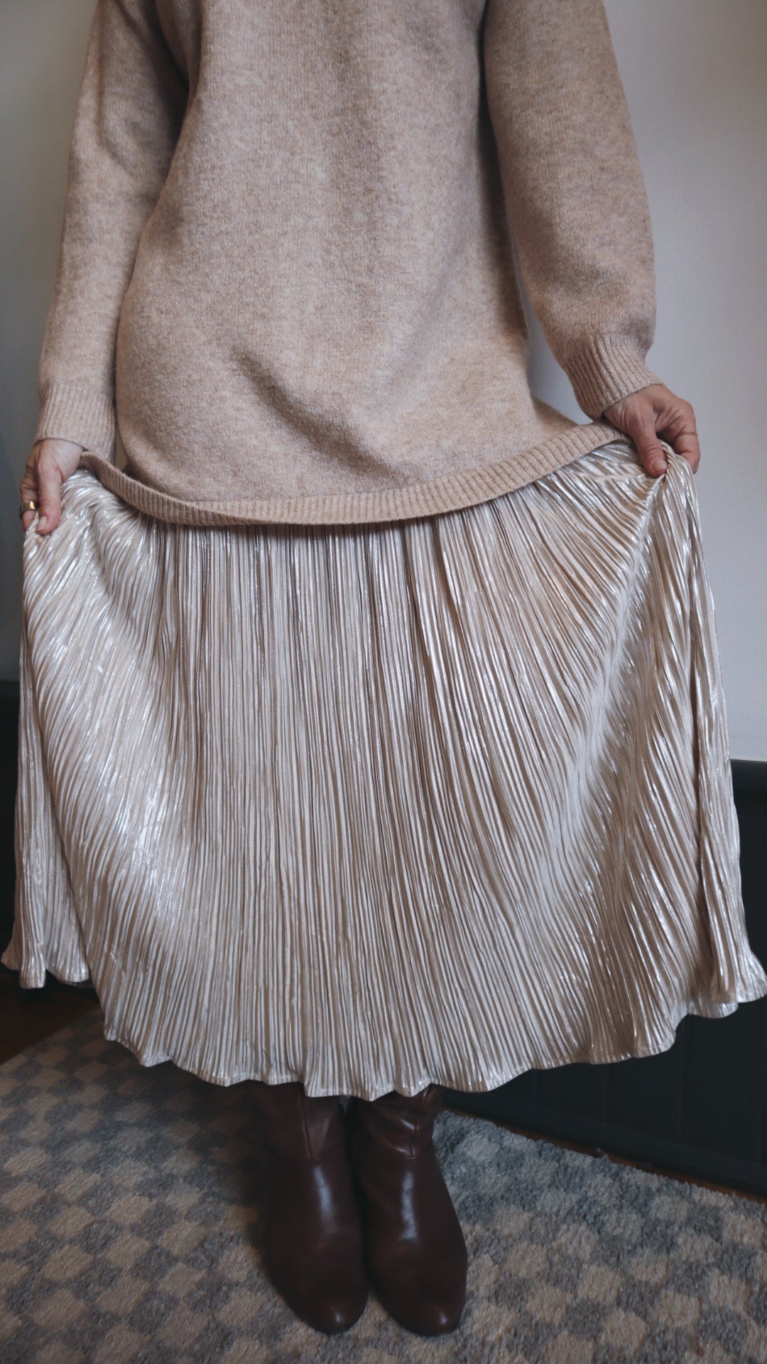 Metallic Skirt Sweater Dress