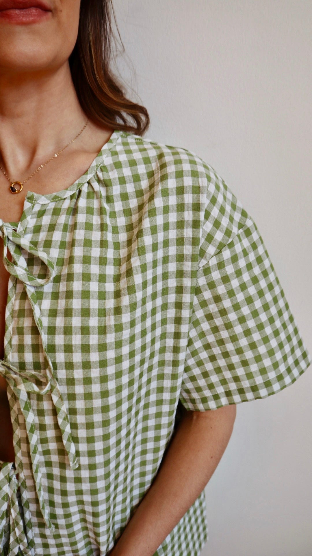 Gingham Tie-Front Relaxed Top