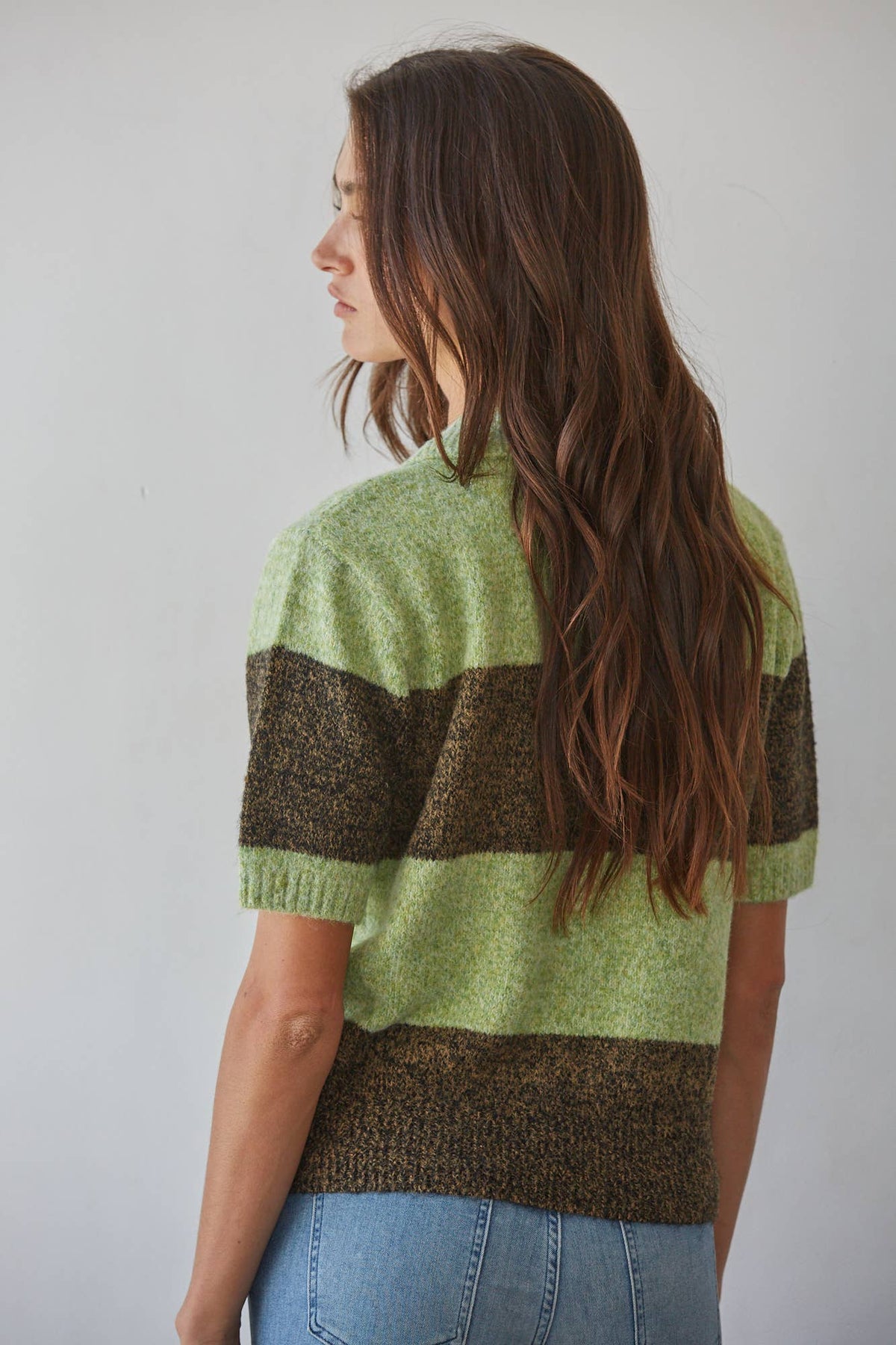 Knit Sweater Striped Short Sleeve