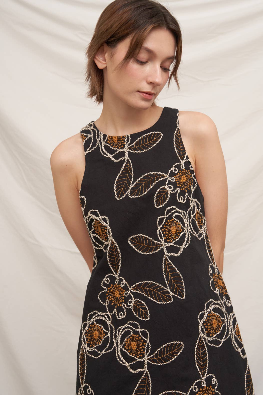Floral Embroidered Sleeveless Mini Dress