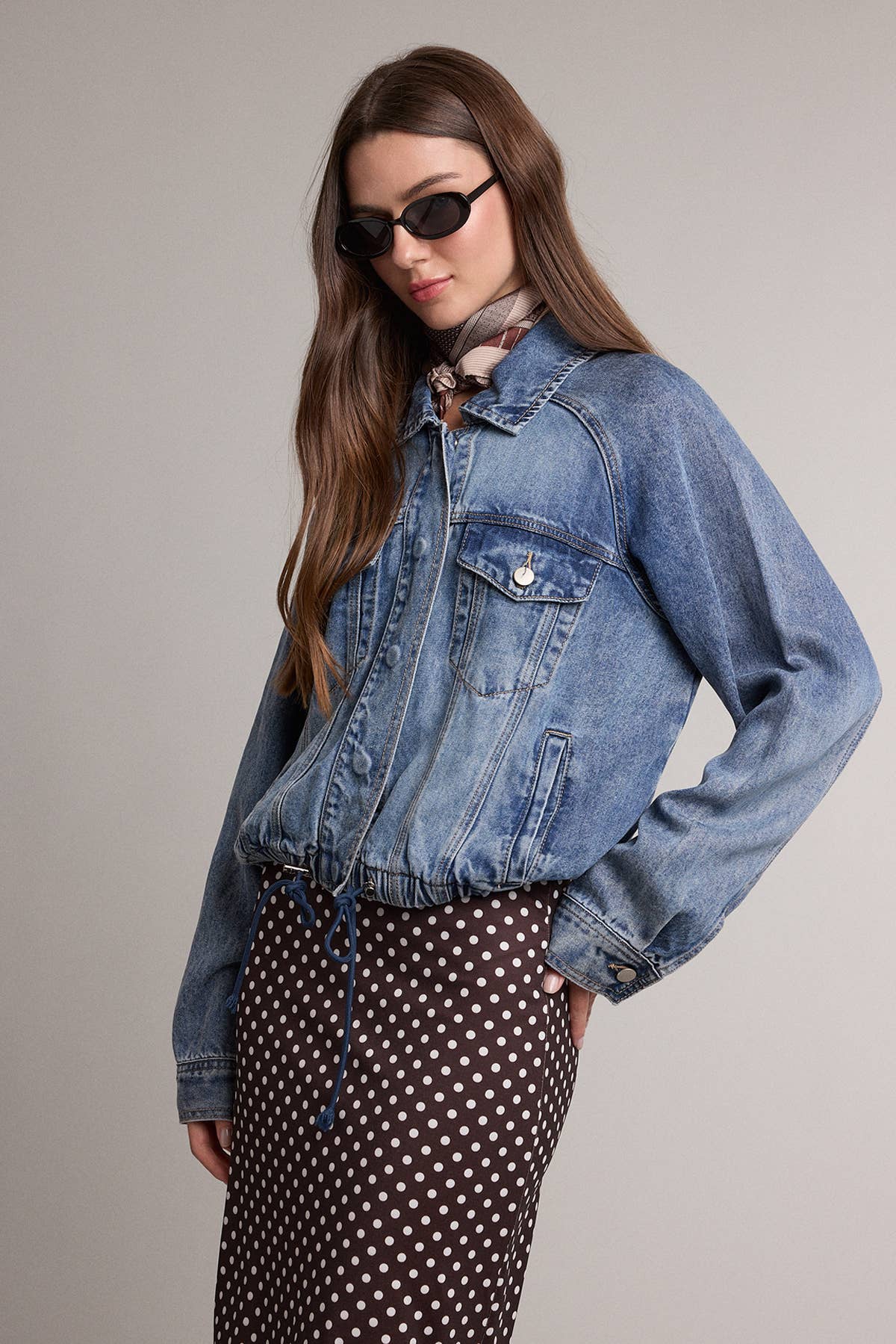Soft Washed Denim Drawstring Jacket