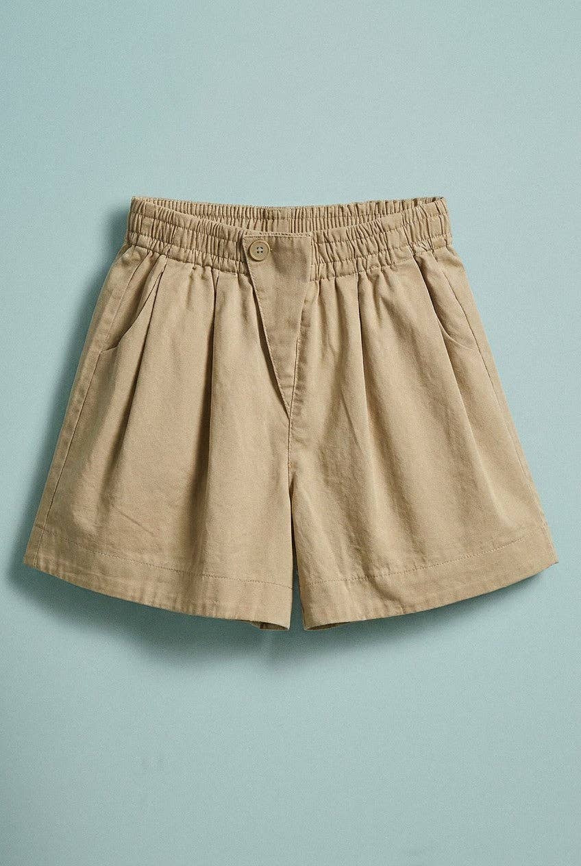 Cotton Twill Pleated Shorts