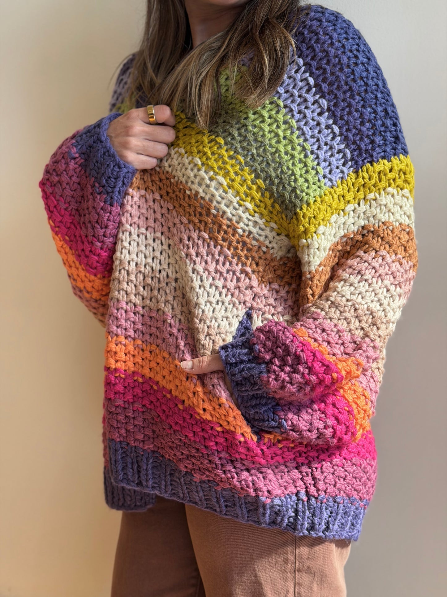 Rainbow Crochet Open Cardigan