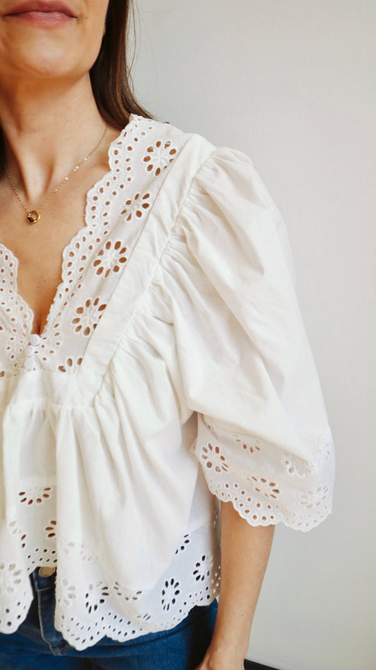 Eyelet Embroidered Boho Blouse