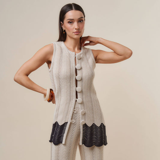Colorblock Button knit top