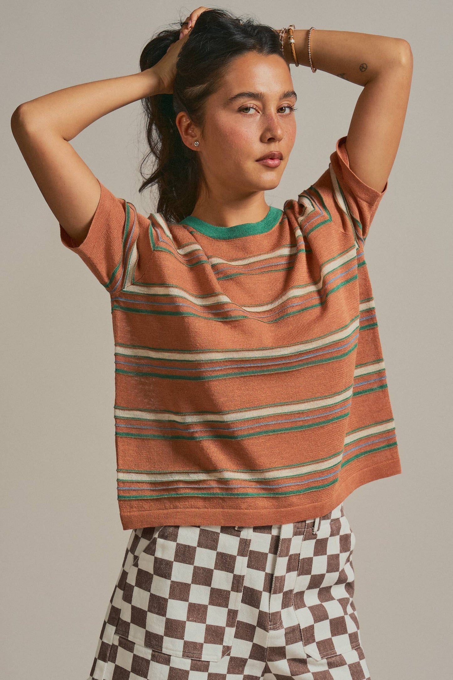 Striped Knit Ringer Sweater Tee