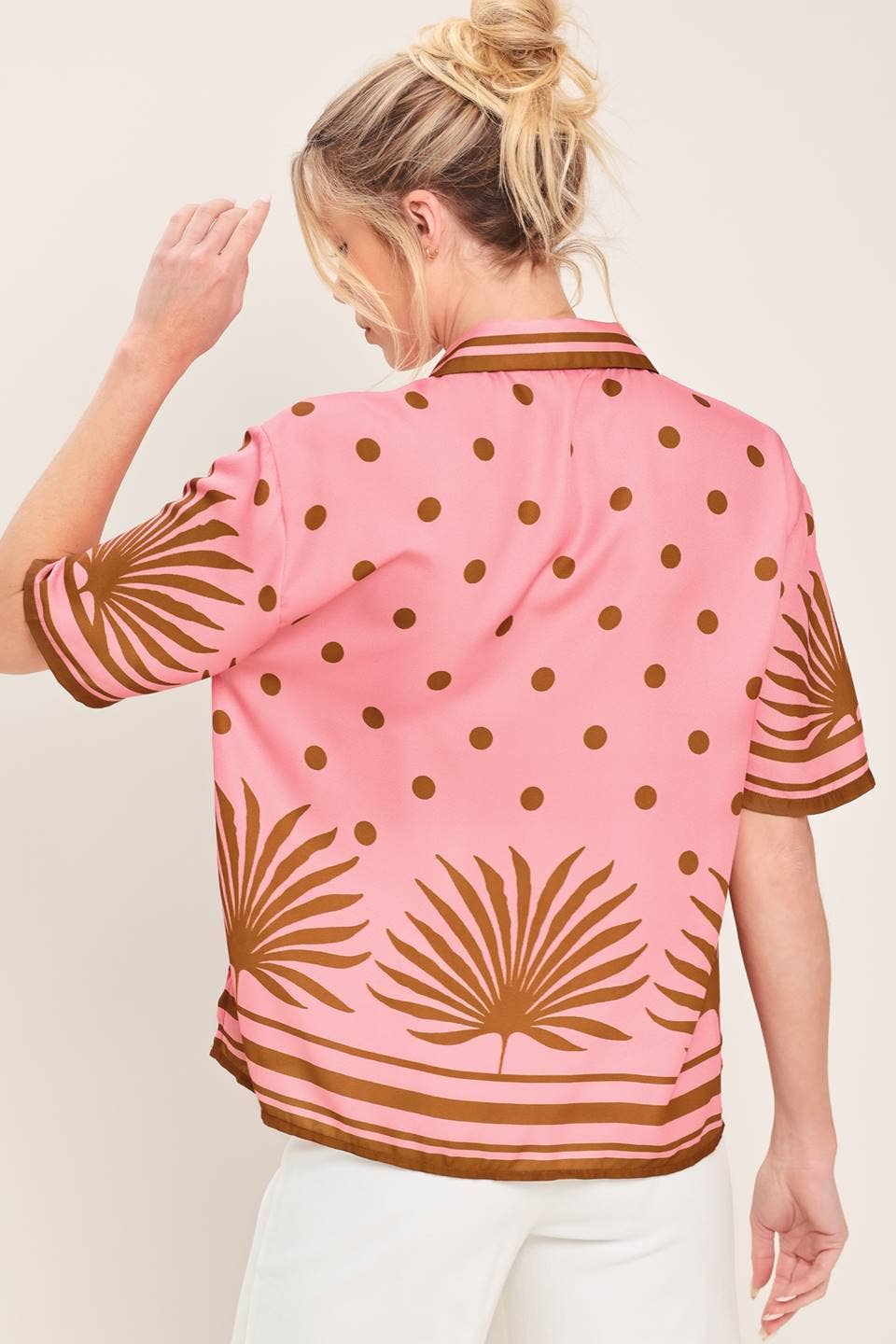 Palm Print Button Front Blouse