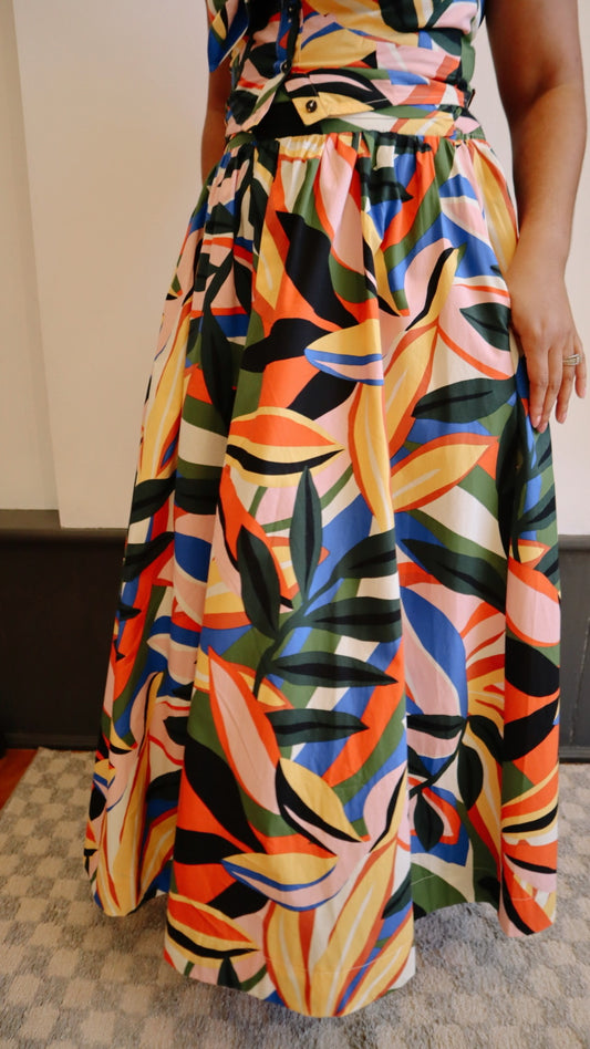 Tropical Tie Back Midi Skirt