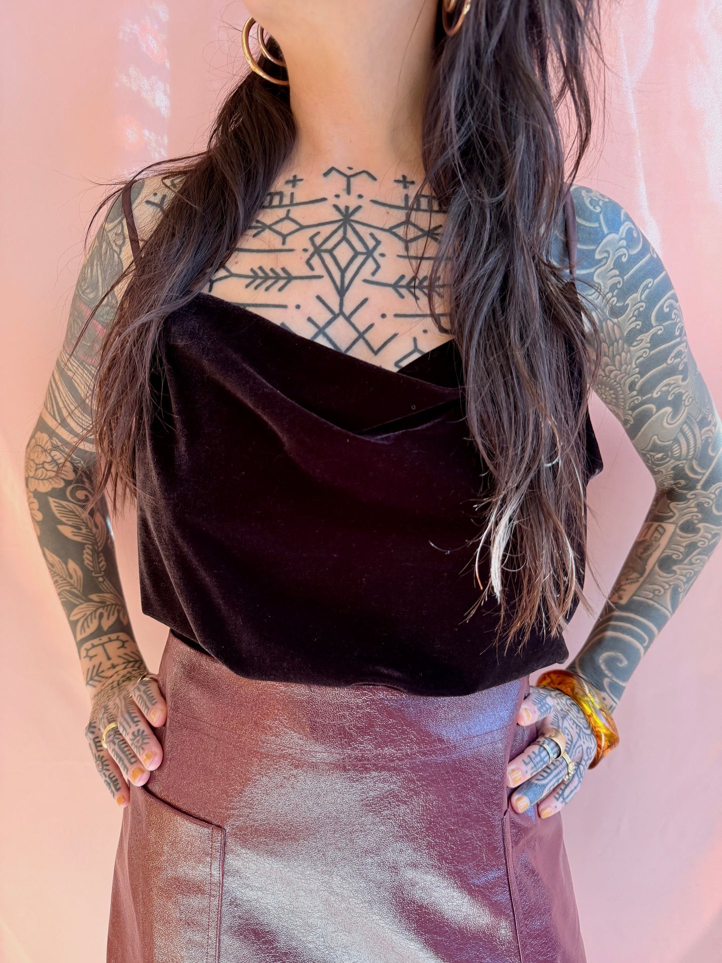 Stretch Velvet Cowl Neck Camisole