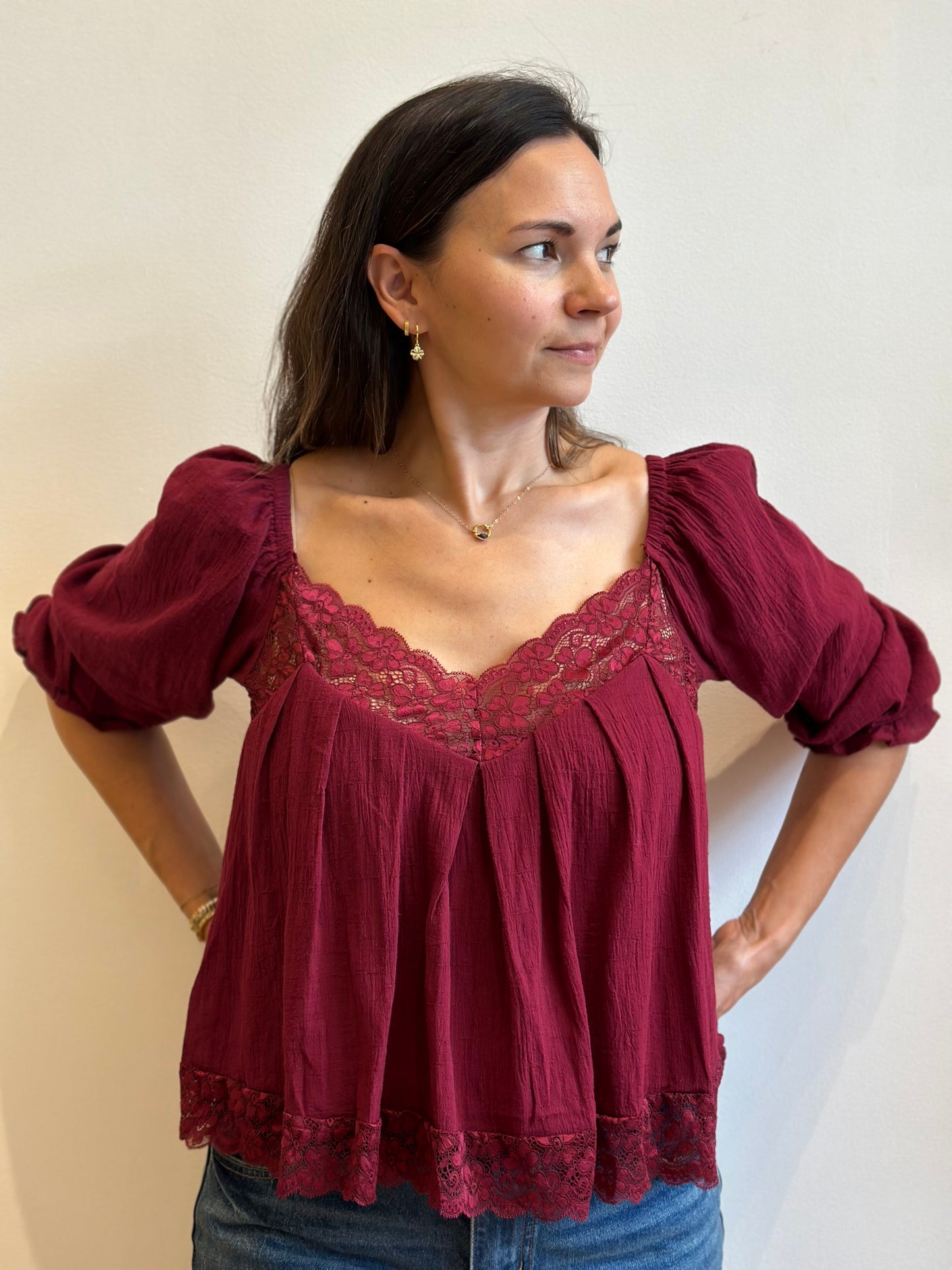 Lace-trim Boho Blouse