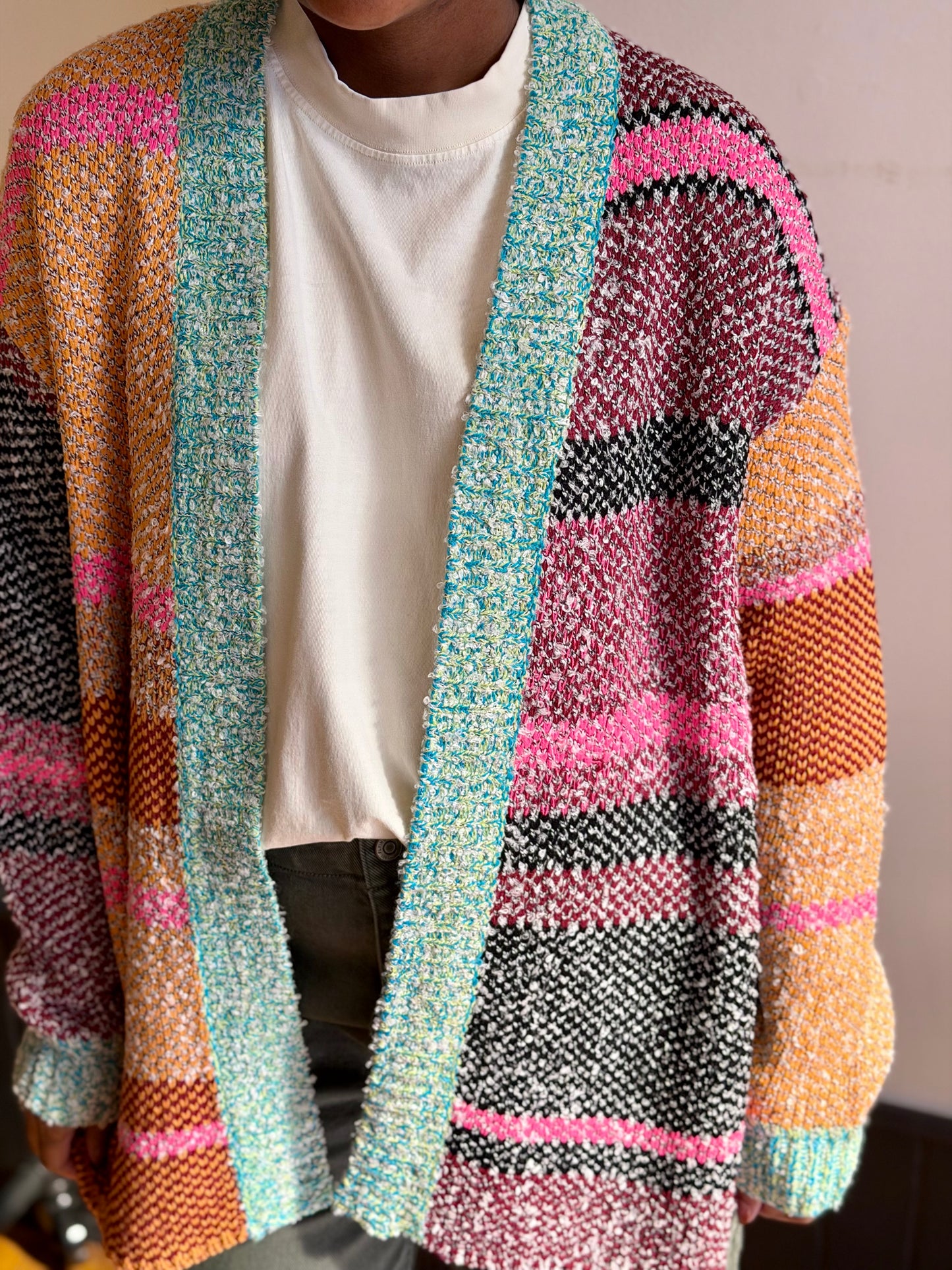 Oversized Color-block Open Cardigan