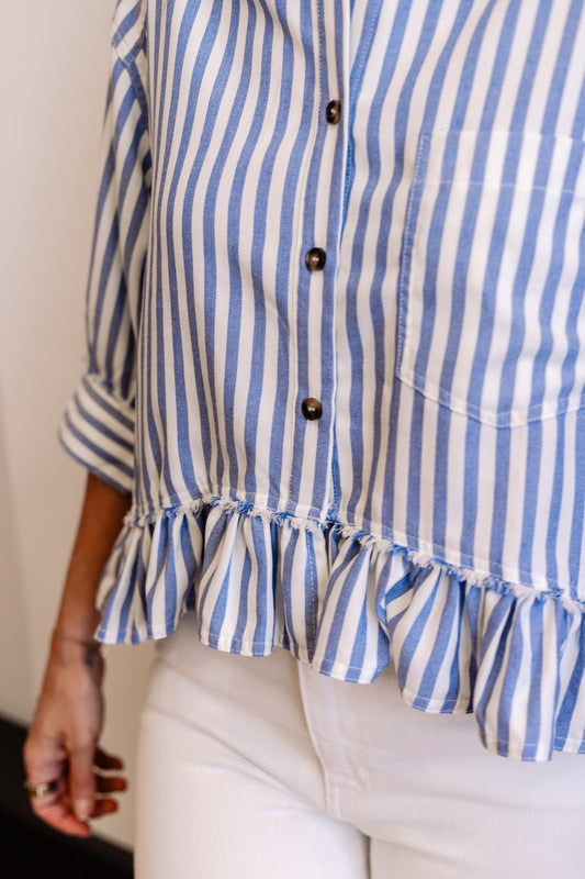 Peplum Striped Button-Down