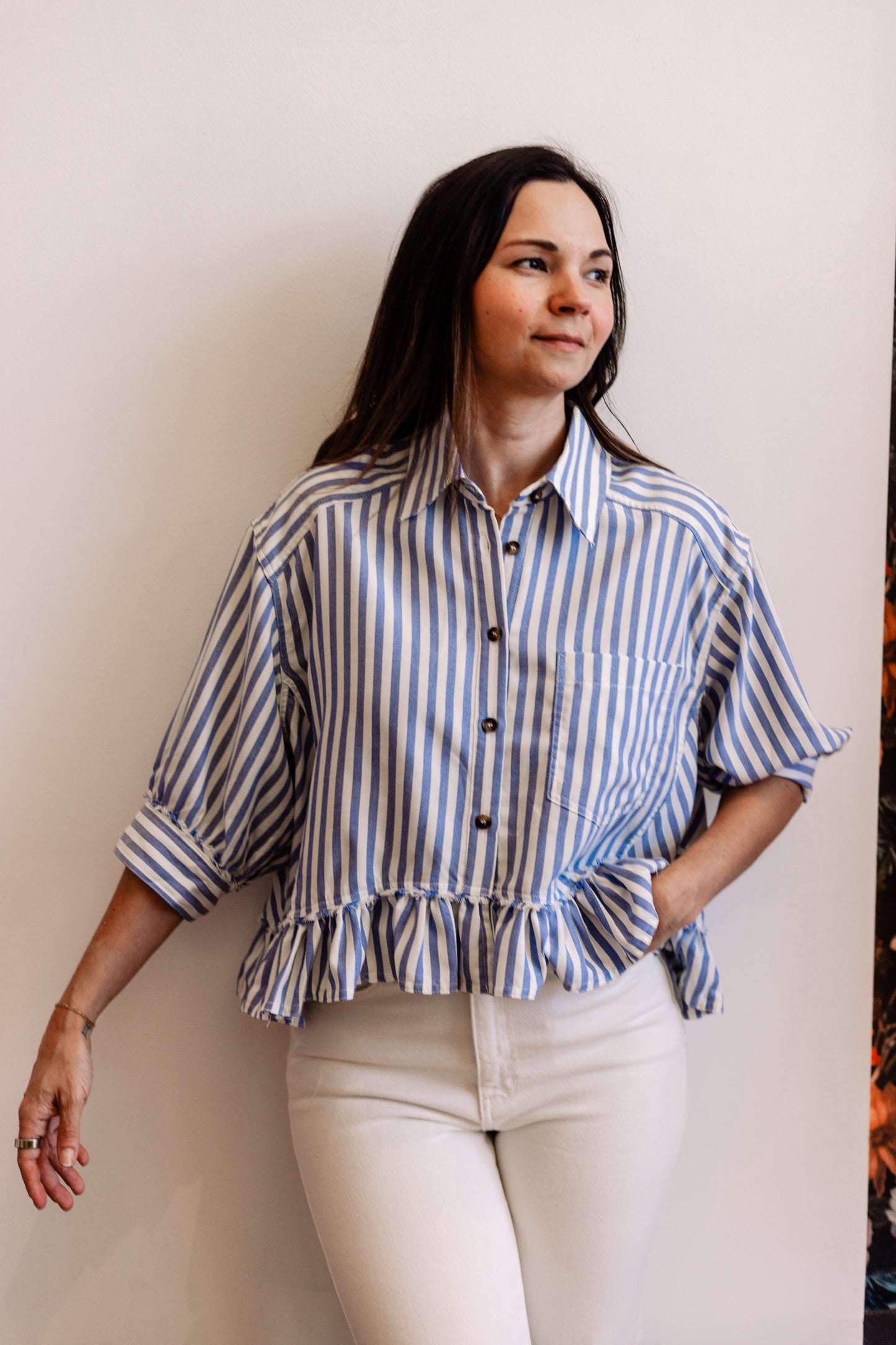 Peplum Striped Button-Down