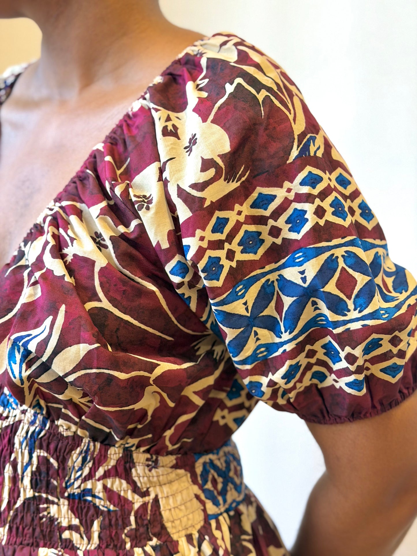 Woven Puff-Sleeve Maxi Dress