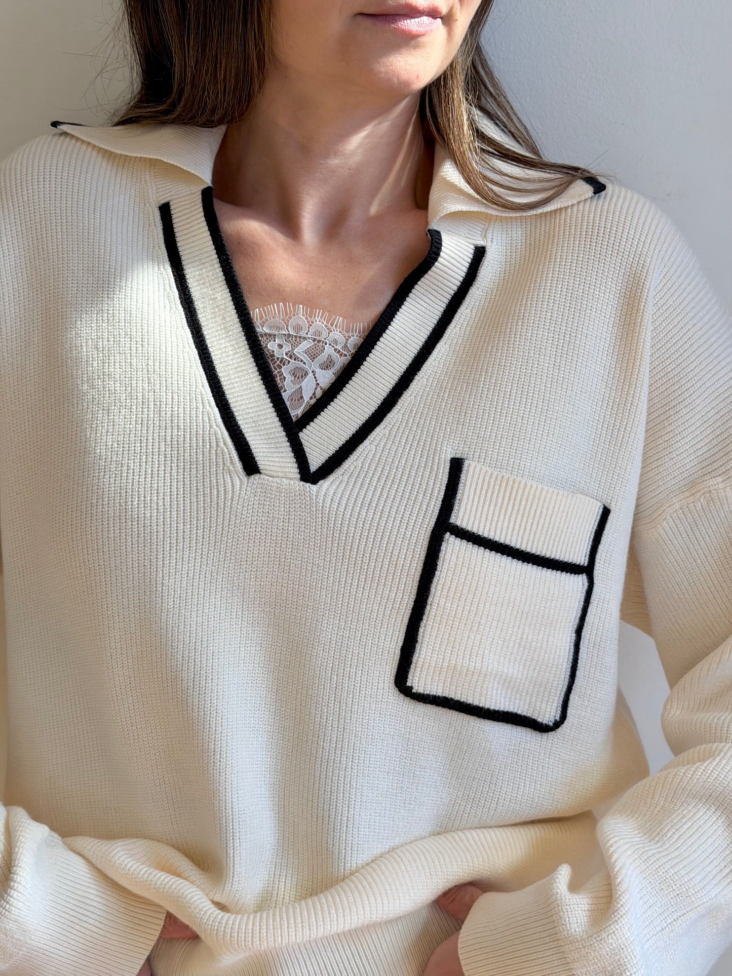 Ribbed Collared Pullover Sweater