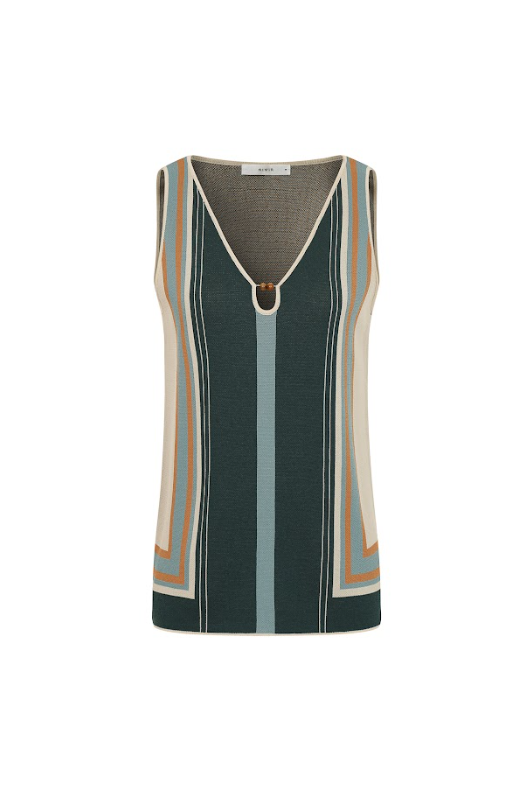Border Stripe Knit Keyhole Top