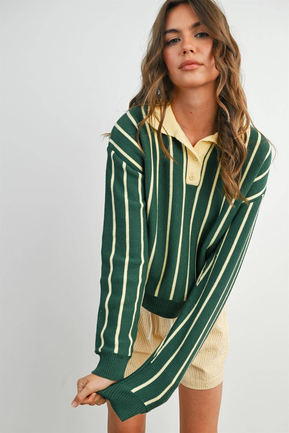 Collared Striped Polo Sweater