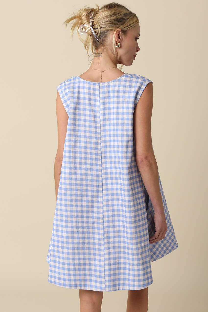 Gingham Denim Swing Mini Dress