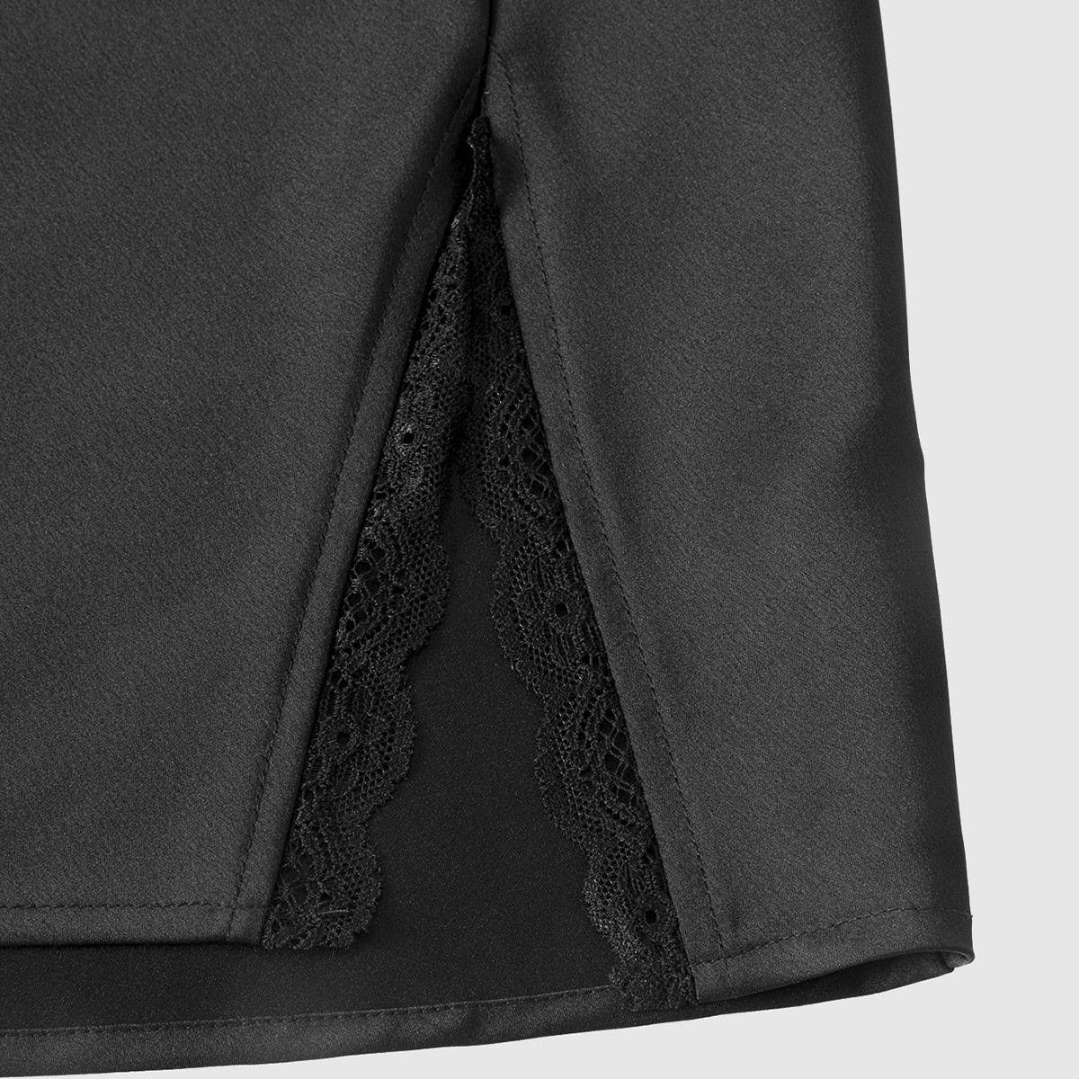 Lace Slit Satin Mini Skirt