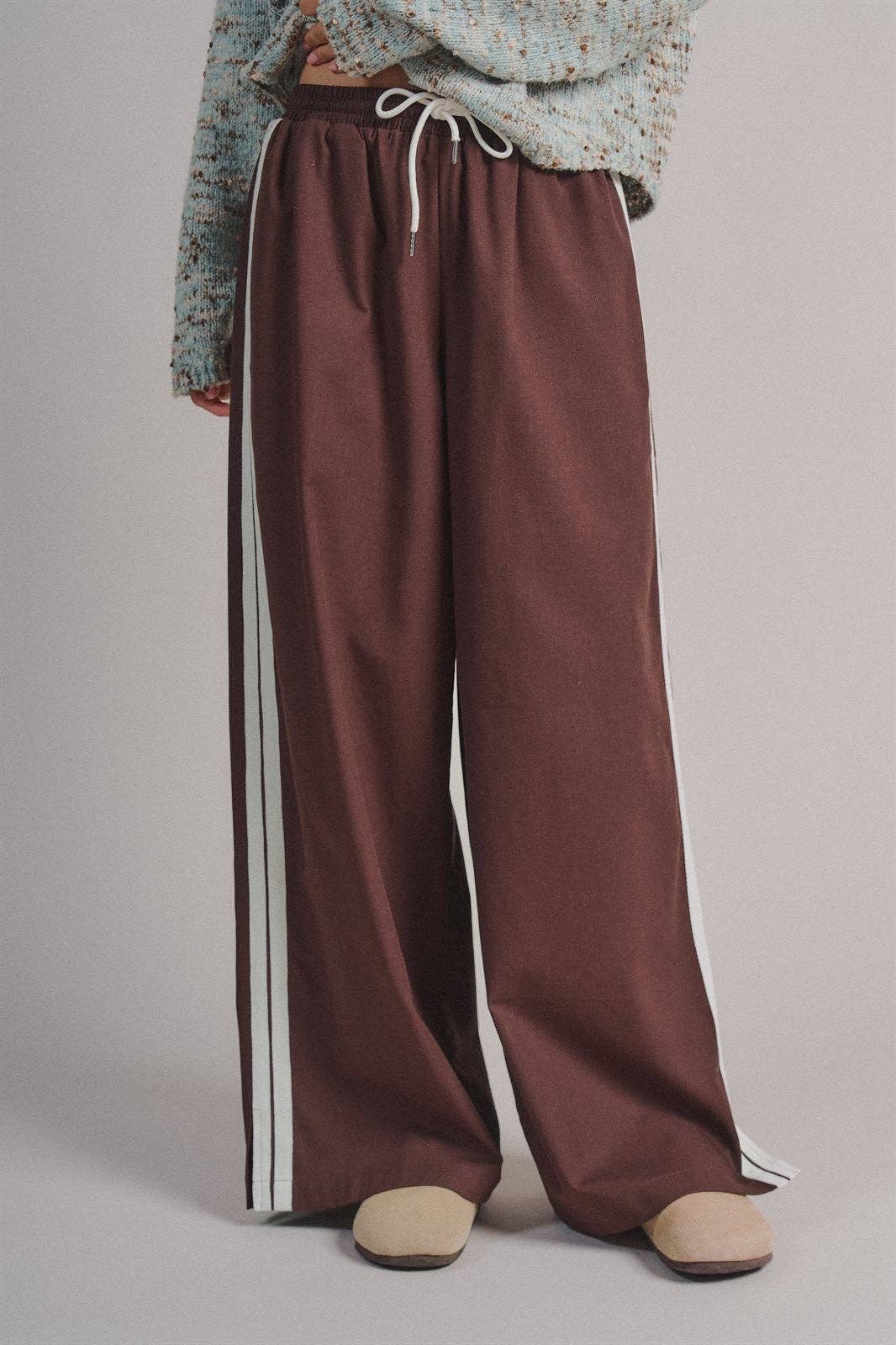 Striped Drawstring Wide-Leg Pants