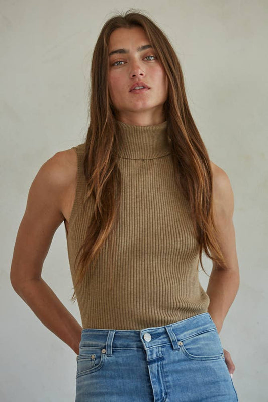 Knit Turtleneck Sleeveless Pullover Top