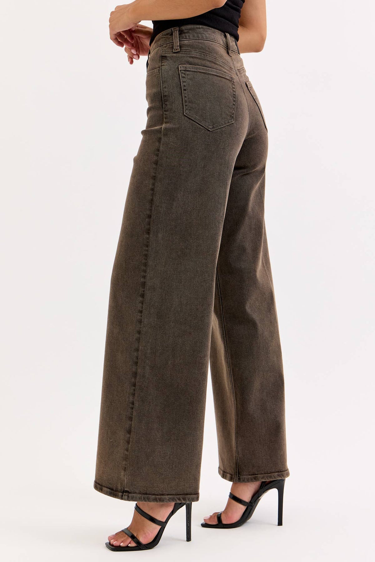High Rise Brown Wash Wide-Leg Jeans