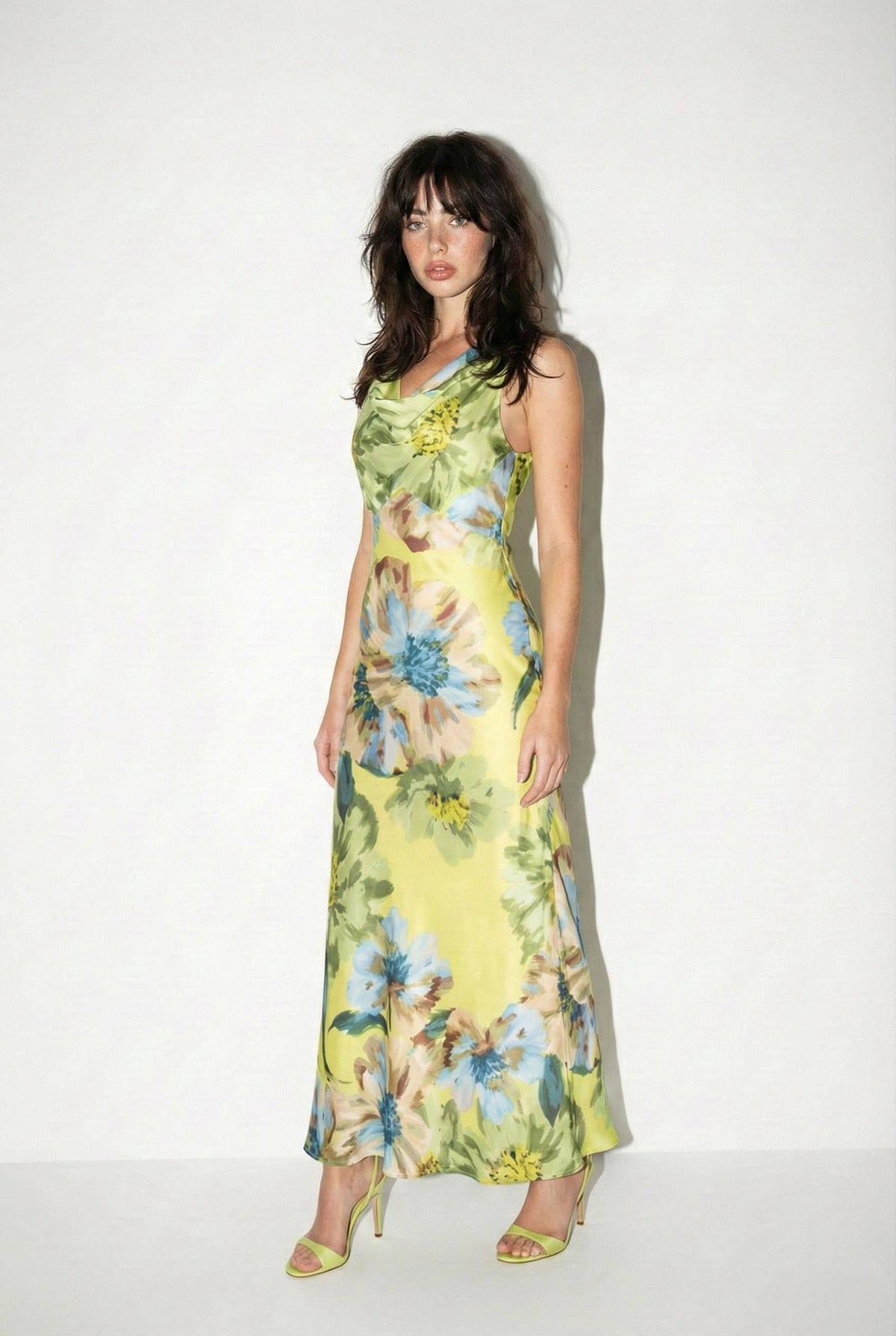 Floral Drape Neck Maxi Dress