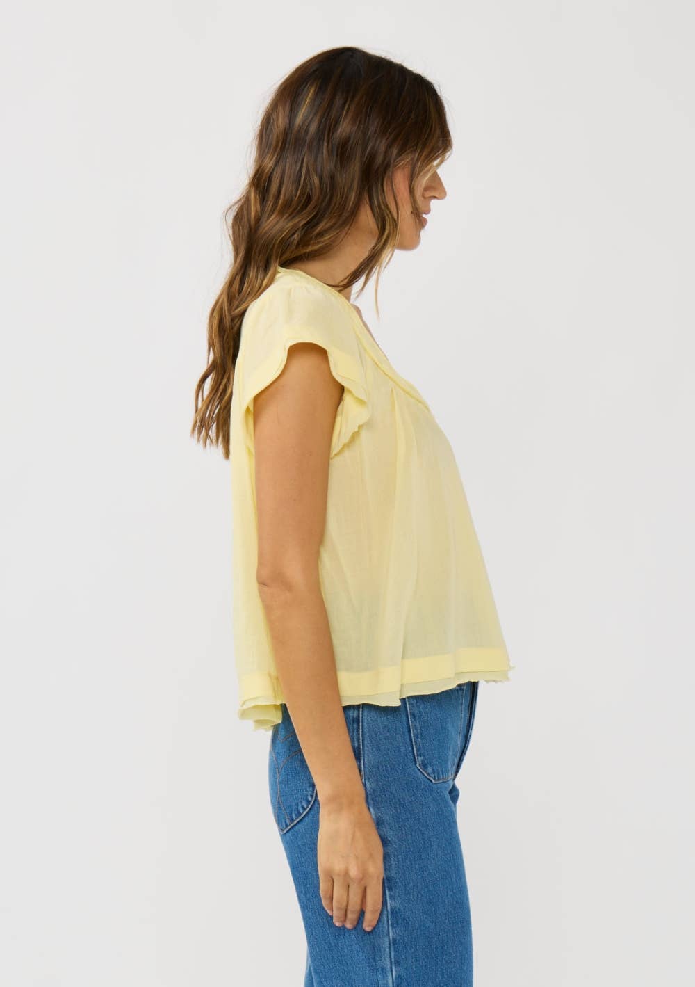 Smocked V-Neck Yoke Top