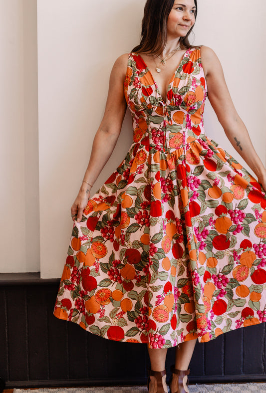 Fruit Print Corset Dress